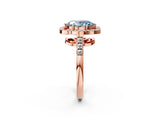 Rose gold Fancy Blue Oval Cut Diamond Floral Halo Split Shank Prong Setting Ring_2
