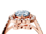Rose gold Fancy Blue Oval Cut Diamond Floral Halo Split Shank Prong Setting Ring_4