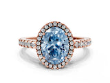 Rose gold Fancy Blue Oval Cut Diamond Halo Engagement Ring with Pavé Band and Prong Setting_27