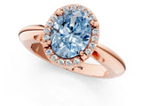 Rose gold Fancy Blue Oval  Cut Diamond Halo Engagement Ring with Split Shank and Four-Prong Setting_91