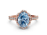Rose gold Fancy Blue Oval Cut Diamond Halo Pave Band with Four-Prong Setting_3