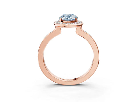 Rose gold Fancy Blue Oval Cut Diamond Halo Ring with Bezel Frame and Pavé Band_3