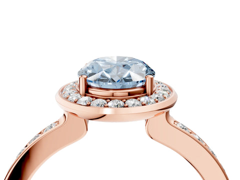 Rose gold Fancy Blue Oval Cut Diamond Halo Ring with Bezel Frame and Pavé Band_4