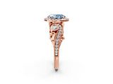 Rose gold Fancy Blue Oval Cut Diamond Halo Ring with Milgrain Pavé Band and Four-Prong Setting_73