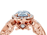 Rose gold Fancy Blue Oval Cut Diamond Halo Ring with Milgrain Pavé Band and Four-Prong Setting_75