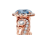 Rose gold Fancy Blue Oval Cut Diamond Halo Ring with Milgrain Pavé Band and Four-Prong Setting_76