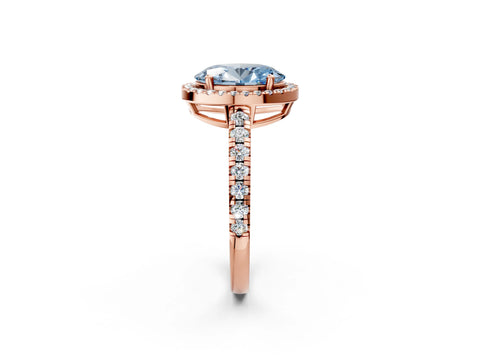 Rose gold Fancy Blue Oval Cut Diamond Halo Ring with Pavé Band and Four-Prong Setting_2