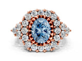 Rose gold Fancy Blue Oval Cut Diamond Halo Ring with Pavé Band and Four-Prong Setting_41