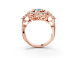 Rose gold Fancy Blue Oval Cut Diamond Halo Ring with Pavé Band and Four-Prong Setting_44
