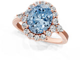 Rose gold Fancy Blue Oval Cut Diamond Halo Ring with Pear Side Stones and Prong Setting_104