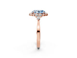 Rose gold Fancy Blue Oval Cut Diamond Halo Ring with Pear Side Stones and Prong Setting_105