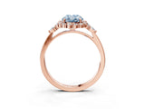 Rose gold Fancy Blue Oval Cut Diamond Halo Ring with Pear Side Stones and Prong Setting_106