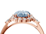 Rose gold Fancy Blue Oval Cut Diamond Halo Ring with Pear Side Stones and Prong Setting_107