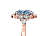 Rose gold Fancy Blue Oval Cut Diamond Halo Ring with Pear Side Stones and Prong Setting_108