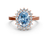 Rose gold Fancy Blue Oval  Cut Diamond Halo Ring with Round Brilliant Halo and Solitaire Band_102