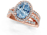 Rose gold Fancy Blue Oval Cut Diamond Halo Ring with Round Split Shank and Prong Setting_49