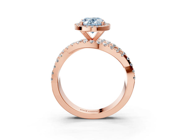 Rose Gold Oval Halo Engagement Ring Setting for Fancy Blue Center with Twisted Pave Split Shank