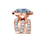 Rose gold Fancy Blue Oval Cut Diamond Halo Ring with Round Split Shank and Prong Setting_53