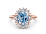 Rose gold Fancy Blue Oval  Cut Diamond Halo Ring with Solitaire Band and Prong Setting_53