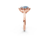 Rose gold Fancy Blue Oval  Cut Diamond Halo Ring with Solitaire Band and Prong Setting_55