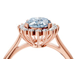 Rose gold Fancy Blue Oval  Cut Diamond Halo Ring with Solitaire Band and Prong Setting_57