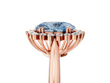 Rose gold Fancy Blue Oval  Cut Diamond Halo Ring with Solitaire Band and Prong Setting_58