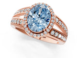 Rose gold Fancy Blue Oval Cut Diamond Halo Ring with Split Shank Pavé Band and Four-Prong Setting_1