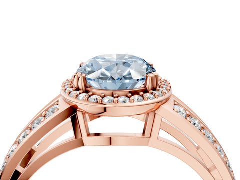 Rose gold Fancy Blue Oval Cut Diamond Halo Ring with Split Shank Pavé Band and Four-Prong Setting_4