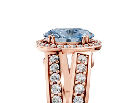 Rose gold Fancy Blue Oval Cut Diamond Halo Ring with Split Shank Pavé Band and Four-Prong Setting_5