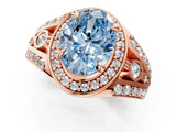 Rose gold Fancy Blue Oval Cut Diamond Halo Ring with Split Shank and Bezel Accents and Four-Prong Setting_1