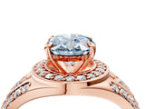 Rose gold Fancy Blue Oval Cut Diamond Halo Ring with Split Shank and Bezel Accents and Four-Prong Setting_4