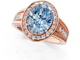 Rose gold Fancy Blue Oval Cut Diamond Halo Ring with Split Shank and Bezel Accents and Prong Setting_1