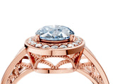 Rose gold Fancy Blue Oval Cut Diamond Halo Ring with Split Shank and Bezel Accents and Prong Setting_4