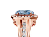 Rose gold Fancy Blue Oval Cut Diamond Halo Ring with Split Shank and Bezel Accents and Prong Setting_5