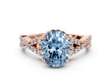 Rose gold Fancy Blue Oval Cut Diamond  Halo Twist Band Solitaire Prong Setting Ring_36