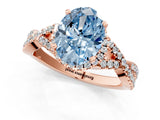 Rose gold Fancy Blue Oval Cut Diamond  Halo Twist Band Solitaire Prong Setting Ring_37