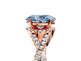 Rose gold Fancy Blue Oval Cut Diamond  Halo Twist Band Solitaire Prong Setting Ring_41