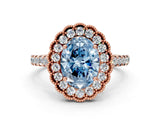 Rose gold Fancy Blue Oval  Cut Diamond Milgrain Floral Halo Engagement Ring with Pavé Band_15