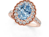 Rose gold Fancy Blue Oval  Cut Diamond Milgrain Floral Halo Engagement Ring with Pavé Band_16