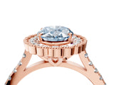 Rose gold Fancy Blue Oval  Cut Diamond Milgrain Floral Halo Engagement Ring with Pavé Band_19