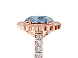 Rose gold Fancy Blue Oval  Cut Diamond Milgrain Floral Halo Engagement Ring with Pavé Band_20