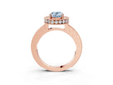 Rose gold Fancy Blue Oval Cut Diamond Milgrain Halo Engagement Ring with Round Pavé Band and Prong Setting_15
