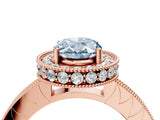 Rose gold Fancy Blue Oval Cut Diamond Milgrain Halo Engagement Ring with Round Pavé Band and Prong Setting_16