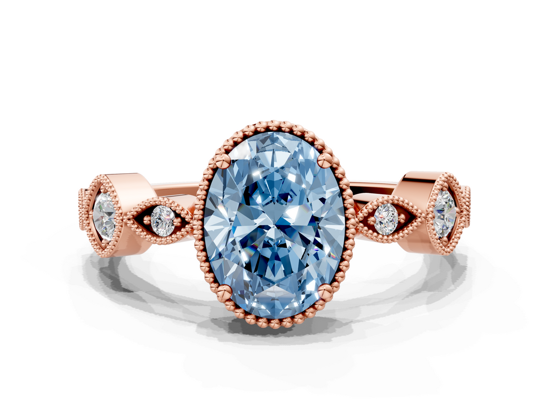 Rose gold Fancy Blue Oval  Cut Diamond Milgrain Marquise Band with Prong Setting_3