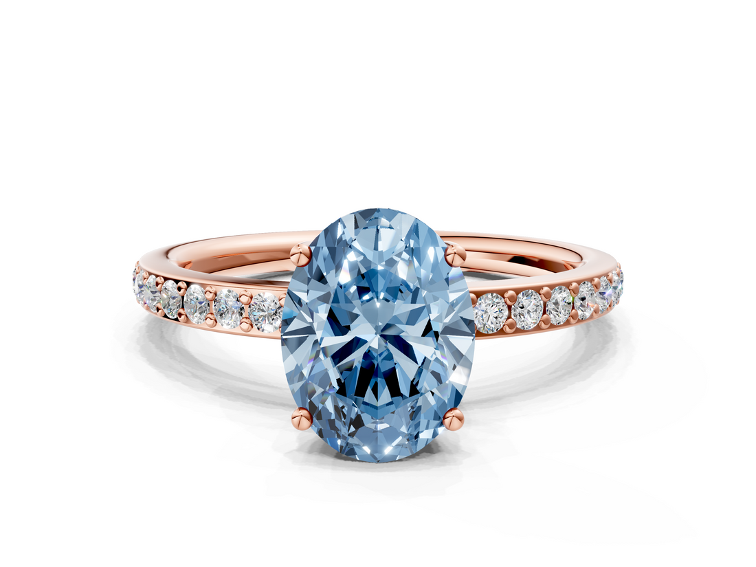 Rose gold Fancy Blue Oval  Cut Diamond Pavé Band Ring with Four-Prong Setting_41