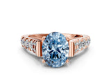 Rose gold Fancy Blue Oval  Cut Diamond Pavé Band Solitaire with Four-Prong Setting_15