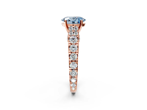 Rose gold Fancy Blue Oval Cut Diamond Classic Solitaire Ring with Pavé Band and Four-Prong Setting
