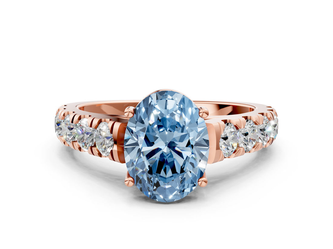 Rose gold Fancy Blue Oval  Cut Diamond Pavé Band Solitaire with Four-Prong Setting_3