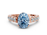 Rose gold Fancy Blue Oval  Cut Diamond Pavé Band Solitaire with Four-Prong Setting_3