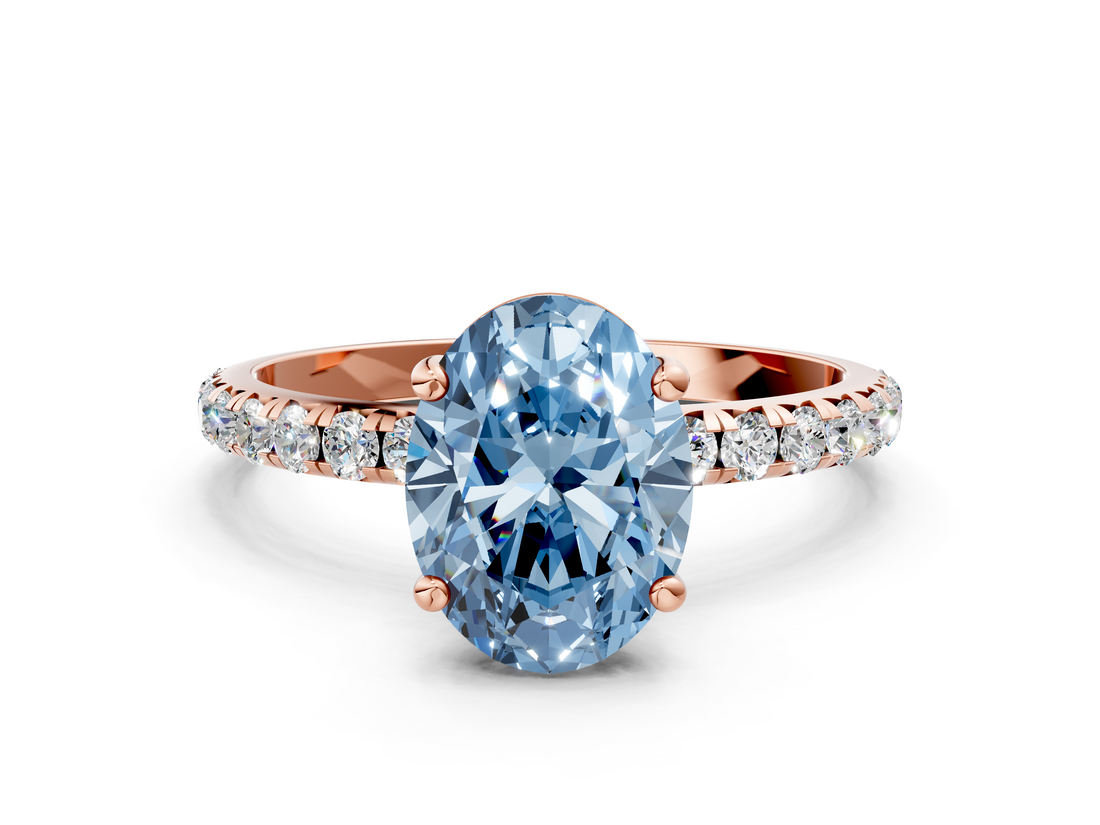 Rose gold Fancy Blue Oval  Cut Diamond Pavé Band Solitaire with Four-Prong Setting_3